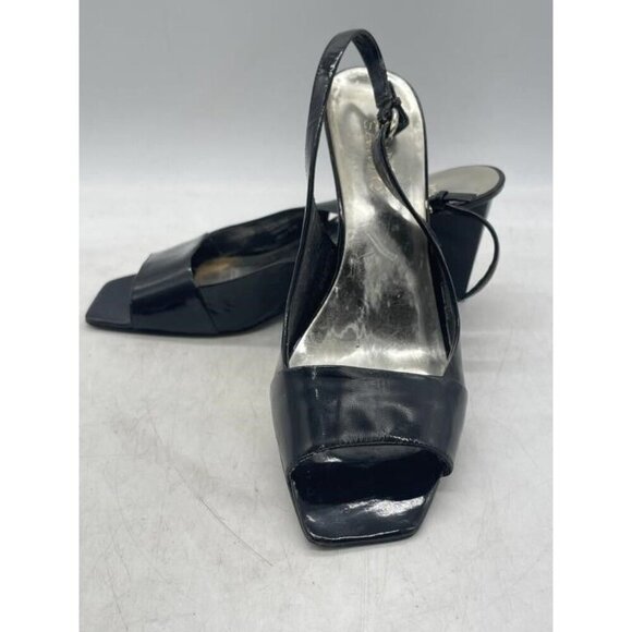 Franco Sarto Black Italian Patent Leather Sling Back Wedges sz 8.5 with 3" heels - Picture 2 of 5